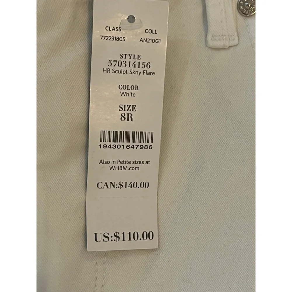 NWT White House Black Market White High-Rise Skinny Flare Jeans Size 8 - Picture 8 of 12
